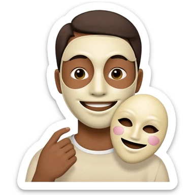 Sad face holding a happy face mask sticker