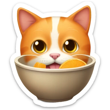 orange cat eating from a bowl sticker