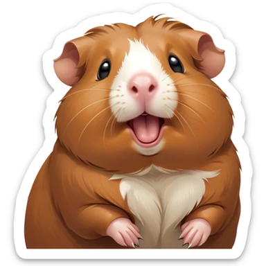 Cinematic Cute Yawning Brown Guinea Pig Portrait Emoji, Head tilted slightly with a dramatic, wide-open yawn, revealing a soft brown coat and tiny, droopy ears, round dark eyes barely open in drowsy contentment, Simplified yet irresistibly adorable features, highly detailed, glowing with a soft, cozy glow, high shine, relaxed yet expressive, stylized with a touch of whimsy, bright and endearing, soft glowing outline, capturing the essence of a sleepy yet affectionate guinea pig, so drowsy it feels like it could stretch out of the screen and curl up for a nap! sticker