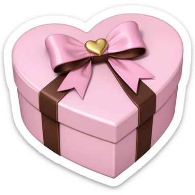 pale pink heart box, pale pink bow, filled with chocolates inside sticker