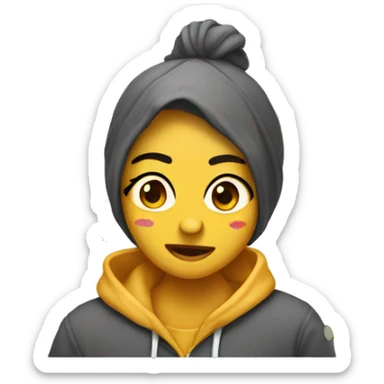 Chica oliendo una sudadera sticker