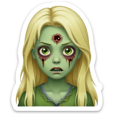 girl zombie with blonde long hair green skin and with no angry face sticker