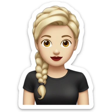 a white girl with burgundy short hair and red lips in a black T-shirt sticker