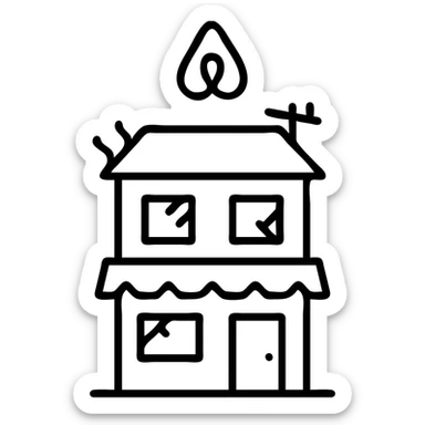 minimalist icon for Airbnb inspired by a run down motel, simple lines, stylized like Airbnb category icons, suggestive of old or shabby motel, no text sticker