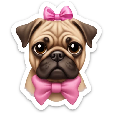 A brown pug with a pink bow on its head sticker