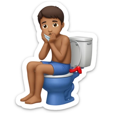 a brown boy sitting on a toilet with strained face sticker