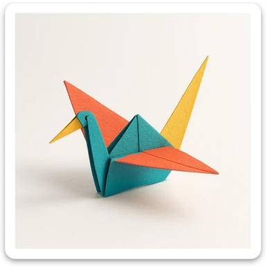 a 3D origami crane, representing creation and new beginnings, paper craft style sticker
