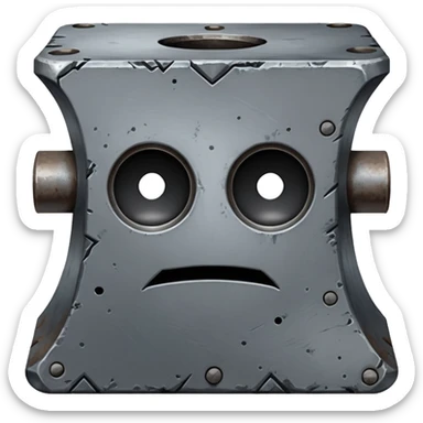 Iron anvil with poker face sticker