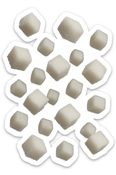 zollette di zucchero fluttuano in aria, iperrealistico 4k sticker