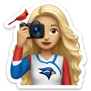 Long hair blonde girl with camera taking pictures of cardinals and blue jays sticker