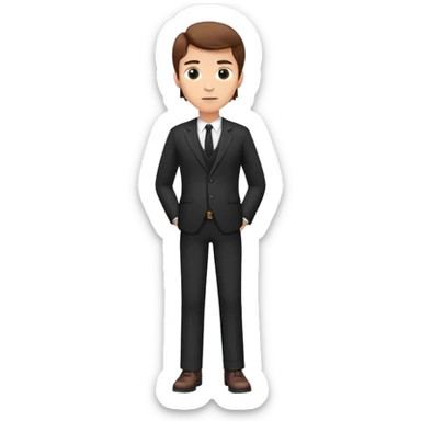 western Caucasian male, brown hair, standing wearing dark suit and shoes, with hands on hips sticker