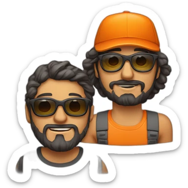 hombre con gorra y barba y una mujer con pelo corto gafas y pelo naranja sticker