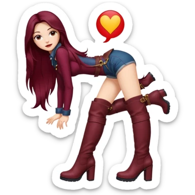 seductive woman with knee high heel burgundy boots sticker