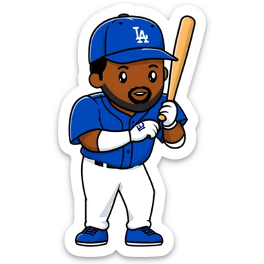 black person with beard in Dodgers baseball uniform sticker