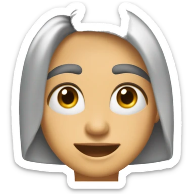 Mujer 45 años, caucásica, melena castaña a la altura del hombro con flequillo recto encima de los ojos, ojos castaños, sonriente, con hoyuelos en las mejillas sticker