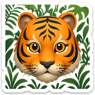 Add a lush green jungle background behind the tiger face in the style of apple emojis, preserving the apple emoji style and look. sticker