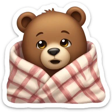 bear cozy in blanket sticker
