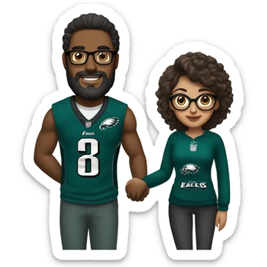  Brown guy with beard and mustache holding hands with a brown girl with her hair in a bun and she’s wearing glasses in Philadelphia eagles clothing  sticker