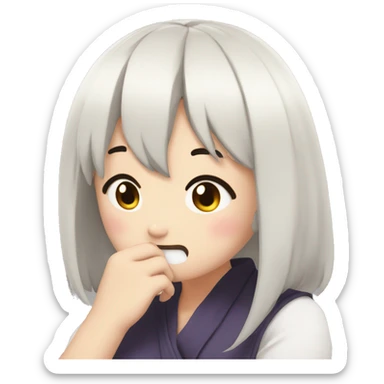 anime girl giggle hands covering mouth black hair embarrassed fully rendered sticker