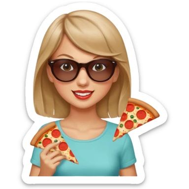 Taylor Swift, wearing sun glasses, holding a slice of pizza





































 sticker