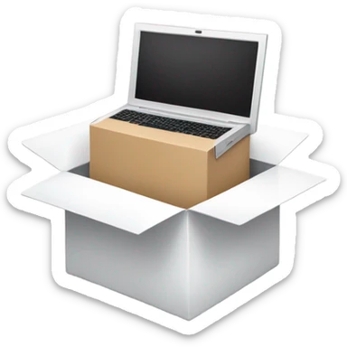 a white open box with the letters "SMM" visible and a laptop sticking out sticker