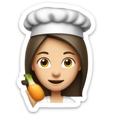 Brunette long straight hair girl in a cook hat makes dinner  sticker