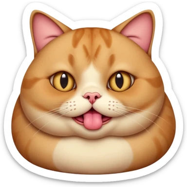 fat obese cat with giant eyes and giant tongue out sticker