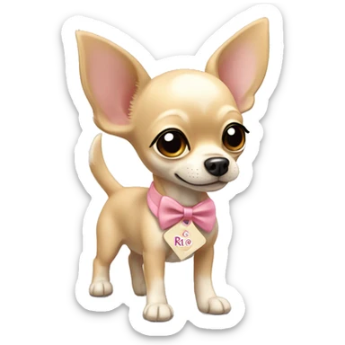 Dog beige chihuahua with bow and name tag rio sticker