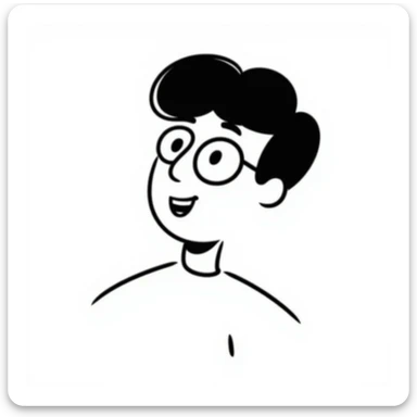 hand-drawn doodle of a person named Michael, glasses, short hair, cheerful vibe sticker