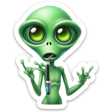 green alien smoking a weed vape sticker