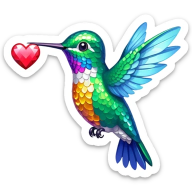 Sparkly hummingbird with heart  sticker