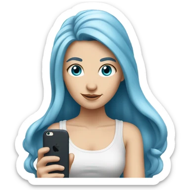 white girl with long blue hair holding a phone in her hands sticker