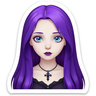 gothic girl long purple hair blue eyes sticker
