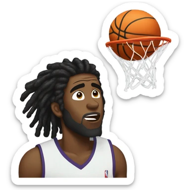 Black man with dreads missing a basketball shot sticker
