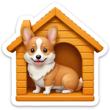 realistic corgi sitting inside a dog house, emoji style sticker