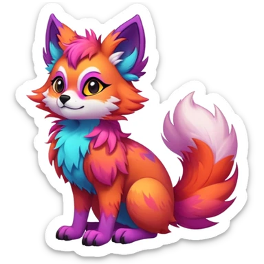 Neon-colored multi-colored cute cool exotic Falvie-Fionbri-fantasy-creature-fursona, full body, with random markings sticker