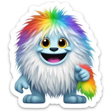  a yeti holding a rainbow poop sticker