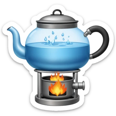 a small pot or kettle filled with water placed on fire, the water is boiling sticker