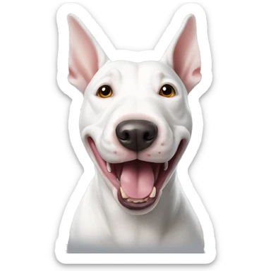 White Bull terrier with silly face sticker