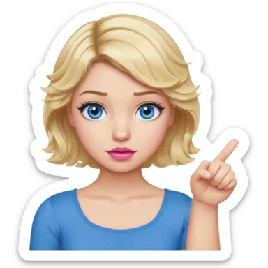 Girl Blonde short wavy hair,  blue eyes, cute blue top, long lashes, pink lips, thumbs down  sticker