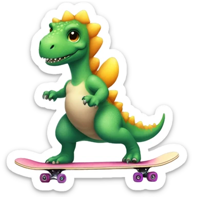 “Dinosaur wearing a rainbow tutu and riding a skateboard” sticker