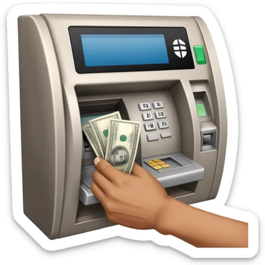 scammer's hand pulling money from ATM sticker