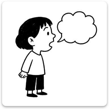 Asian girl profile, right side, talking, with a different hairstyle, in the style of doodle sticker