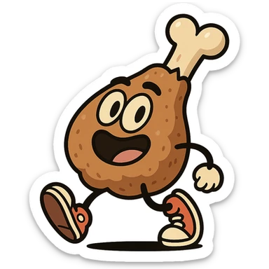 playful cartoon icon of a chicken leg with sneakers sticker