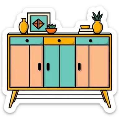 Mid century sideboard with geometric pattern sticker