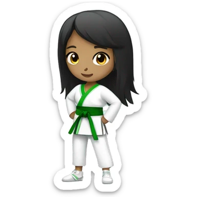 full body taekwondo girl with green belt long black hair light dark skin sticker