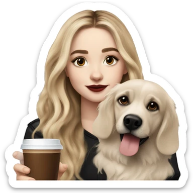 sabrina carpenter drinking a espresso with a dog sticker