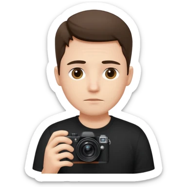 “A photographer sits quietly, camera in hand, lost in deep worries that even his lens can’t capture.” sticker