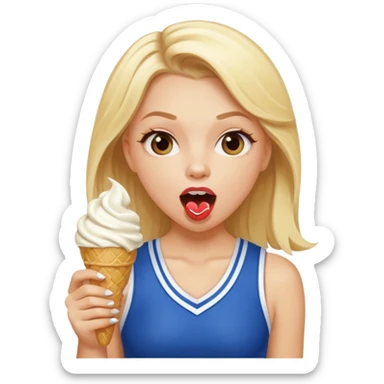 blonde pale-tan white girl eating ice cream mouth very very very very wide open in cheerleading uniform  sticker