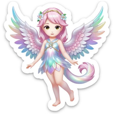 Multicolored divine angelic sparkly marble Sakura shiny ethereal pastel iridescent light pale cute adorable pretty feminine elegant realistic floral exotic Falvie-Fionbri-fursona, full body sticker
